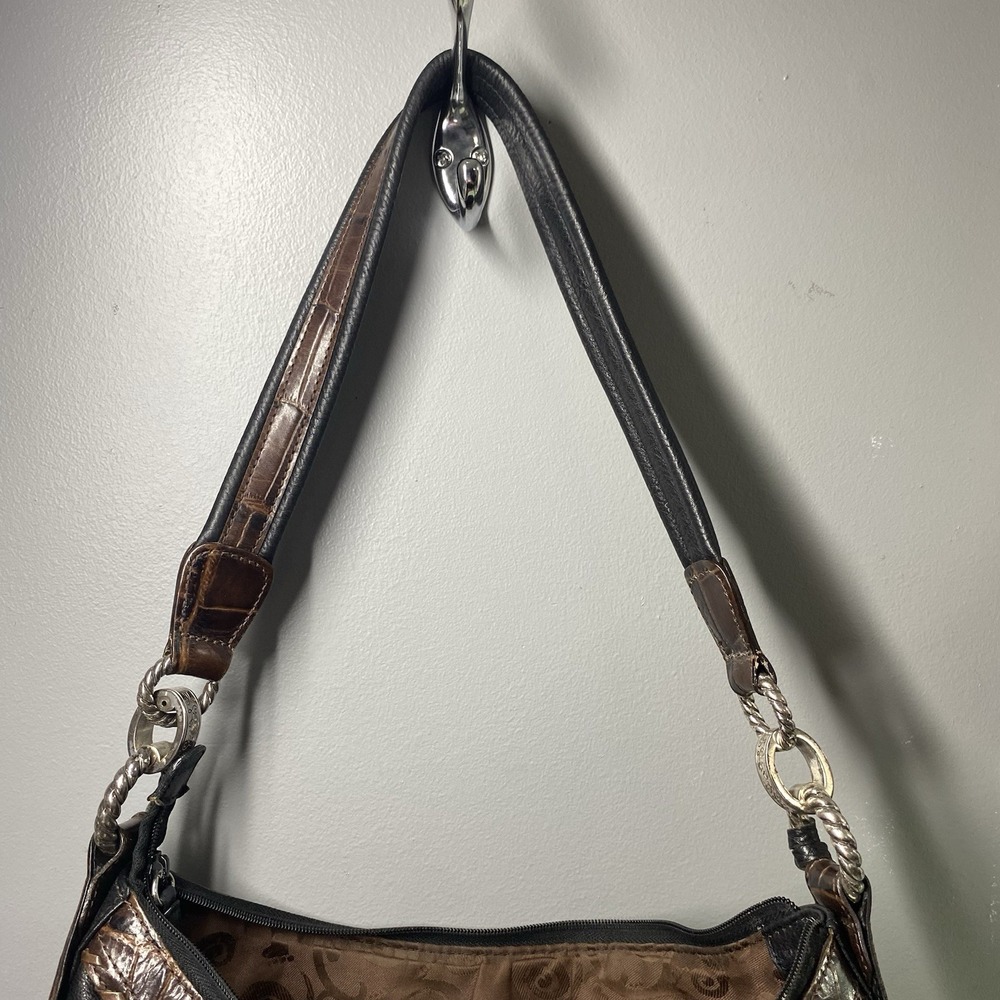 BRIGHTON Leather Women's Croc Purse Black&Brown Bag Tassel Hobo  9x13x2.5"‎ - Picture 6 of 16